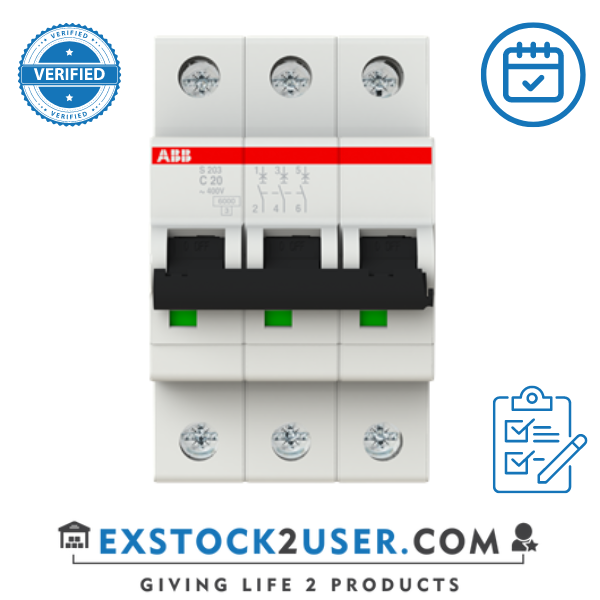 ABB, 2CDS253001R0204, Miniature Circuit Breaker - S200 - 3P - C - 20 ampere